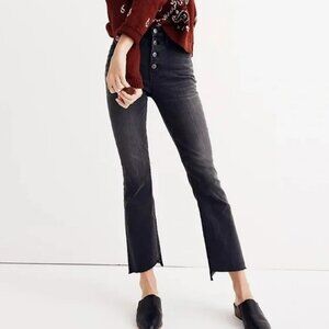 Madewell Cali Demi Boot Jeans Button Fly Frayed Hem Black Wash Color Sz 27